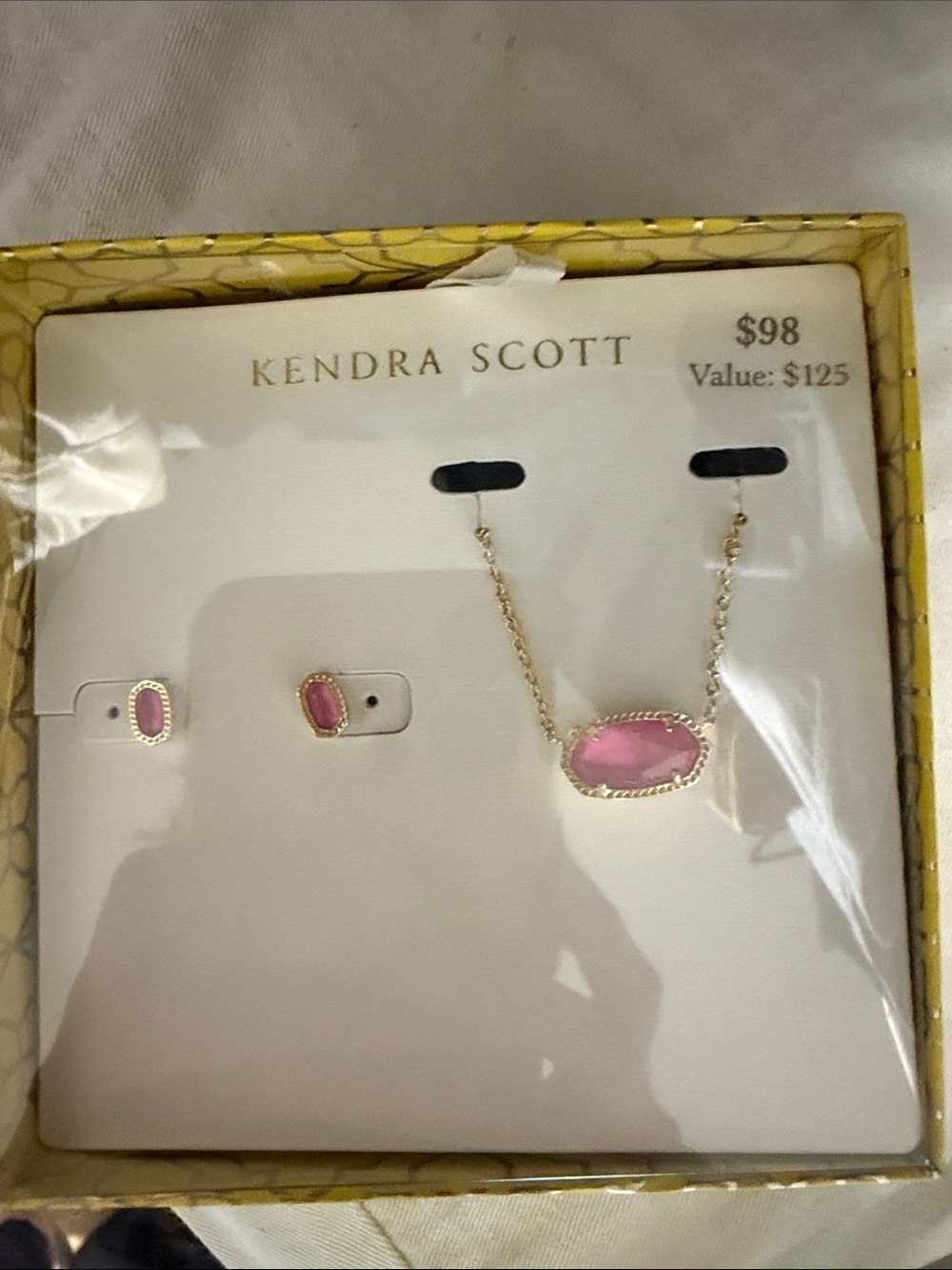 Kendra Scott Gold-Tone Pink Stone Necklace and Studs Set
